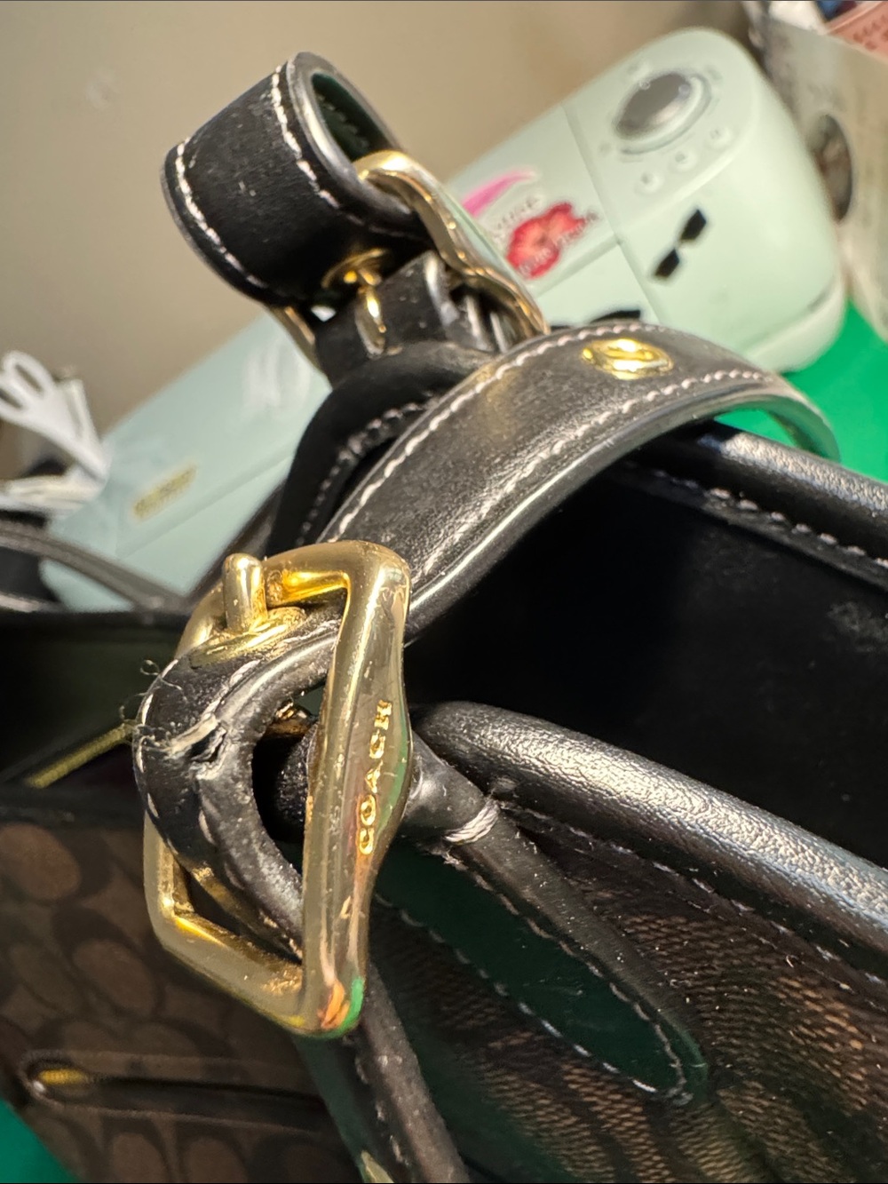 Coach Brown Signature Monogram Tote with Gold Accents - Picture 4 of 5